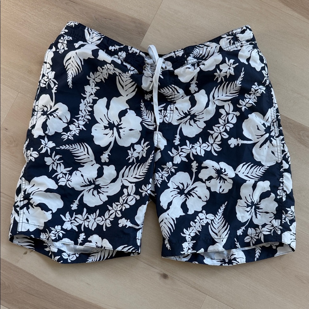 Men's Floral Swim Shorts - Navy and White